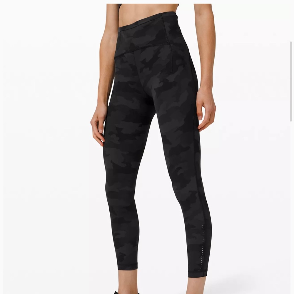 Lululemon Fast & Free Crop - Black Camo - Size 4